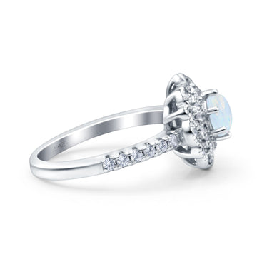 Vintage Style Solitaire Accent Wedding Ring Round Lab Created White Opal 925 Sterling Silver